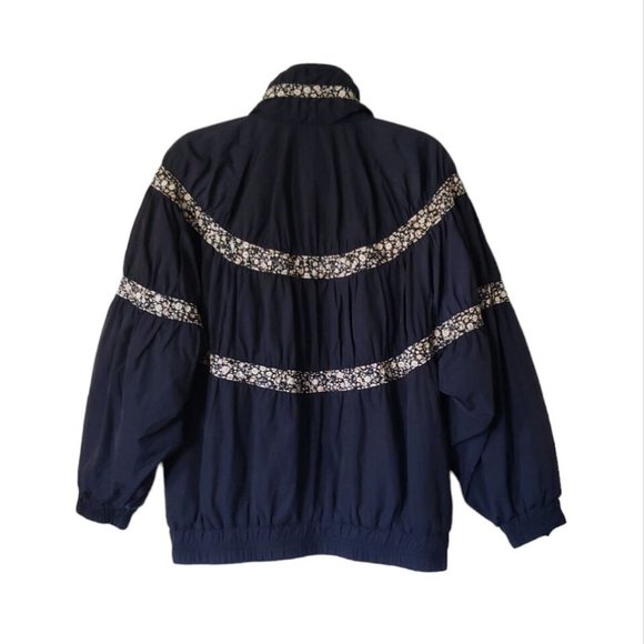 Free People Women's On My Mind Floral Full-Zip Bomber Retro Jacket Navy Sz Small - Picture 7 of 12